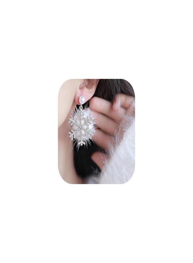 Decixde Christmas Earrings for Women Snowflake Earrings Winter Earring Pom Pom Earring Christmas Jewelry Gifts for Women (Silver) - Image 1